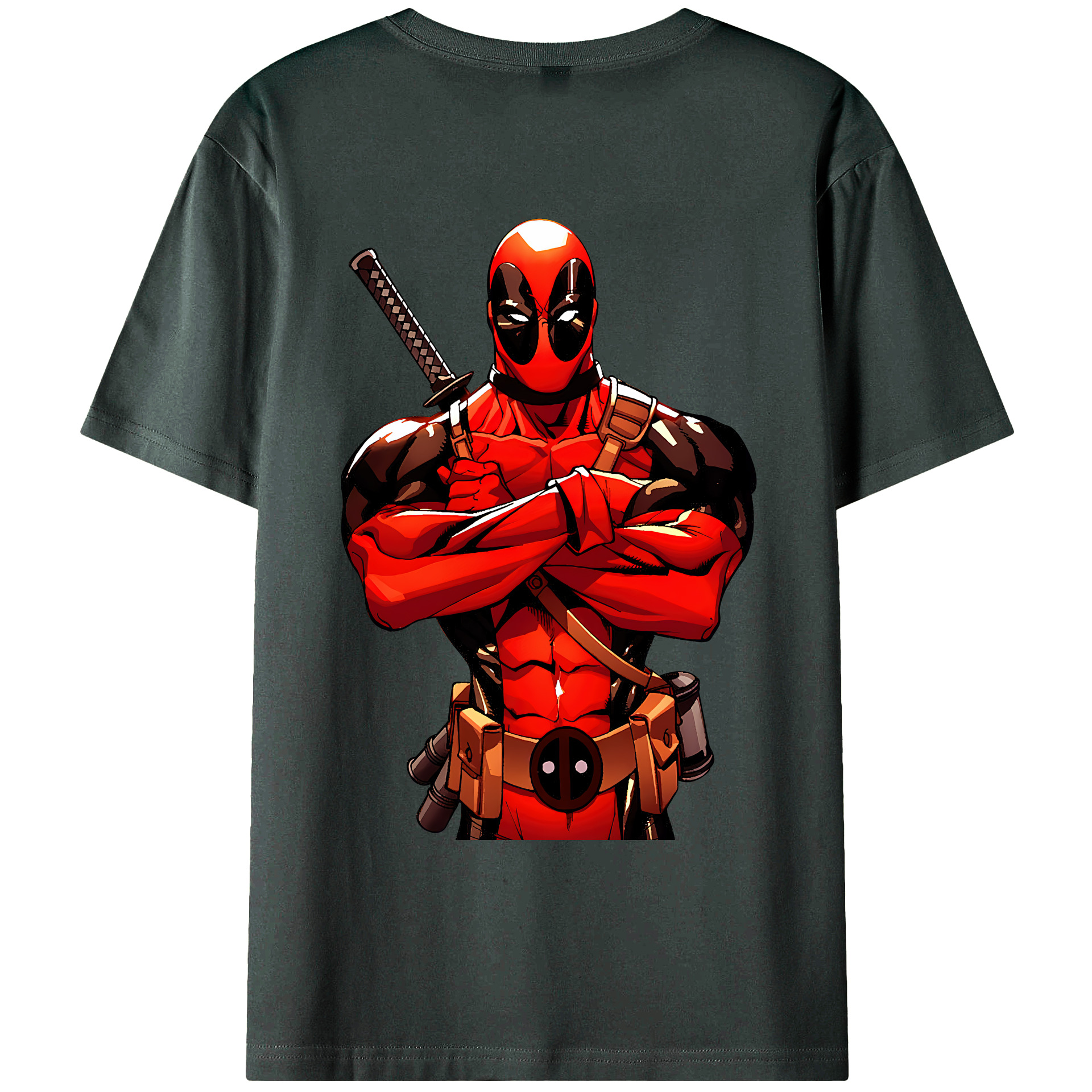 （画像用） Deadpool デッドプール 綿100％ メンズ半袖Tシャツ（バックプリント） 通気性
